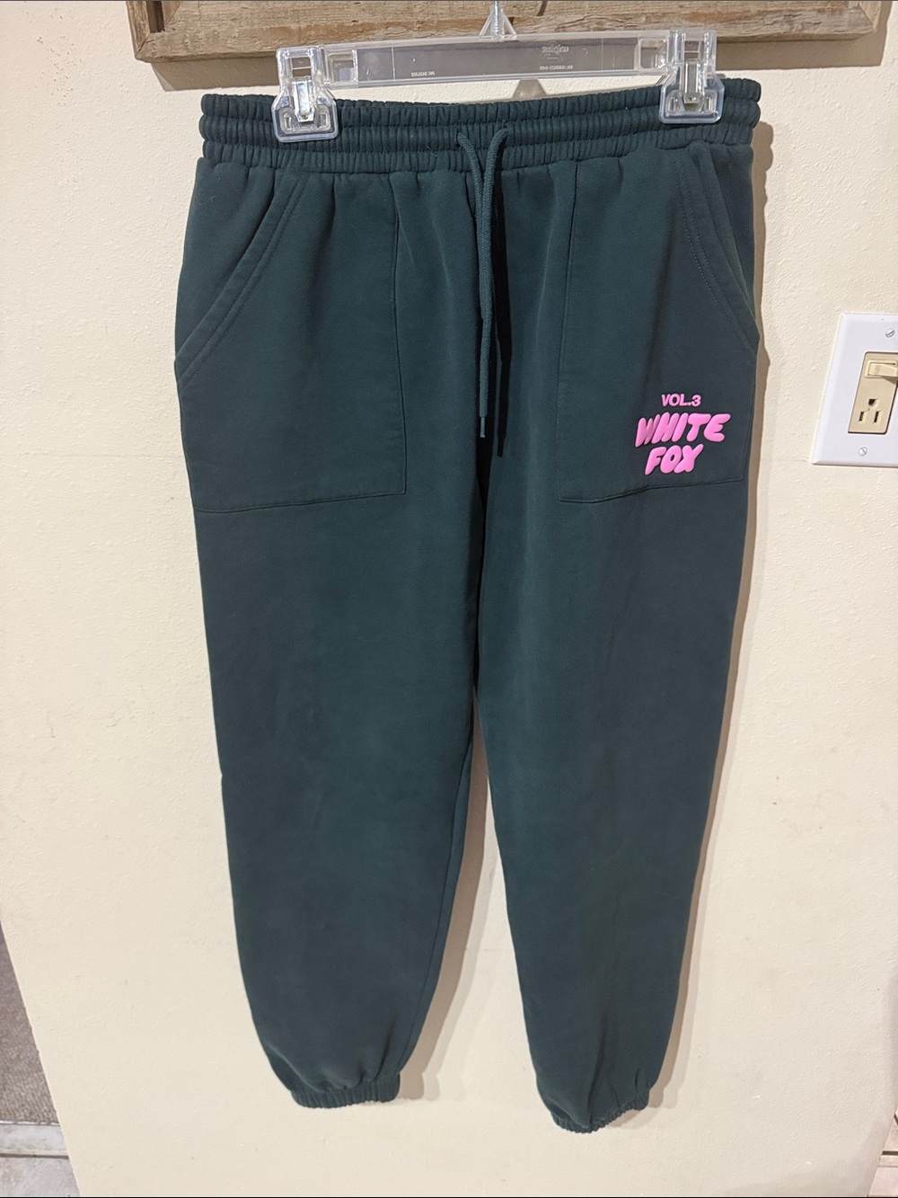 White Fox Boutique Vol. 3 Dark Green Jogger Lounge Pants with Pink Logo